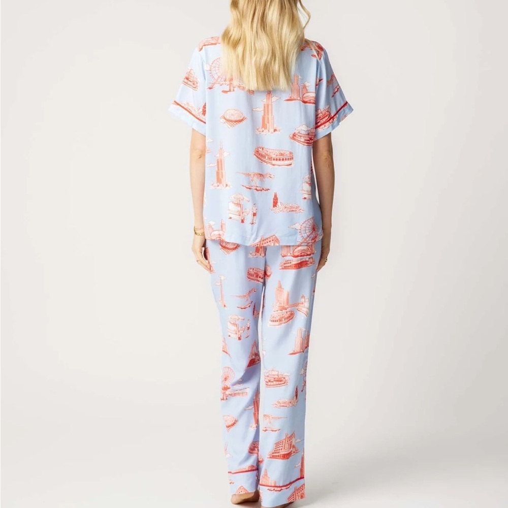 Katie Kime Chicago Toile Pajama Set Blue Red Print 3XL Luxury Sleepwear - Picture 2 of 10